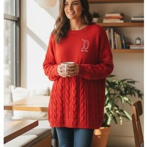 Disneyland Knit Logo Embroidered Crew Neck Sweater Red Women's Large